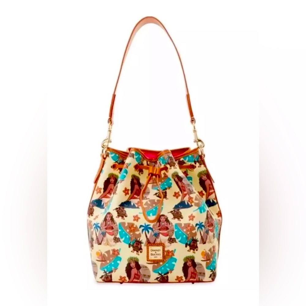 Dooney & Bourke Disney Moana Kakamora Leather Bucket Drawstring Bag Purse NWT